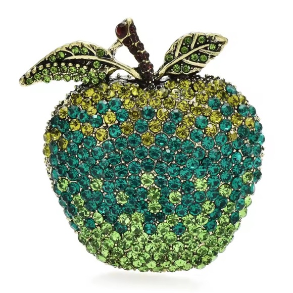 Betsey Johnson Green Blue Apple Brooch - Picture 7 of 8